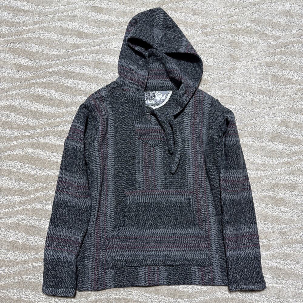 Original Senor Lopez Mens Baja Hoodie Rug Poncho Size Small Gray and Red